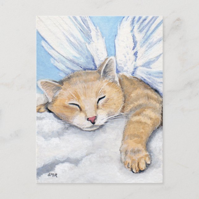 Gabrielle, Angel Cat in Clouds Painting Postcard Vykort (Framsida)