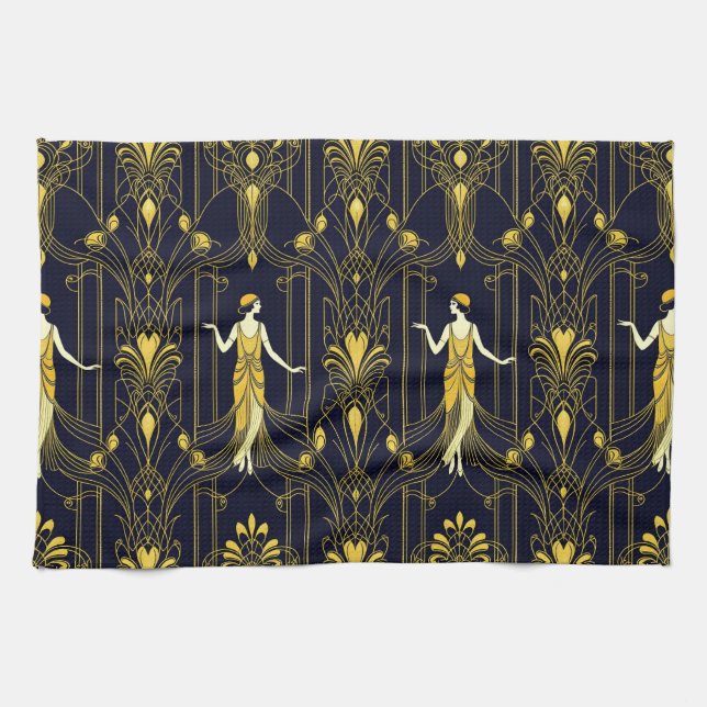 Gabsy gold and black decorative pattern kökshandduk (Horisontell)
