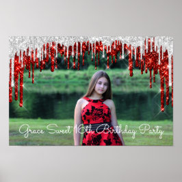 Gace Sweet 16th Photo Guld Silver Drips Poster