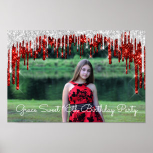 Gace Sweet 16th Photo Guld Silver Drips Poster