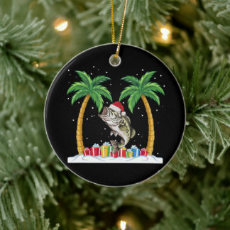 Gäddfisk Santa hatt Palmträd Strand Jul Julgransprydnad Keramik