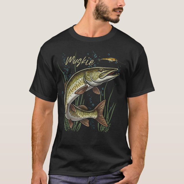 Gäddfiske Maskgädda Fiskare T Shirt (Framsida)
