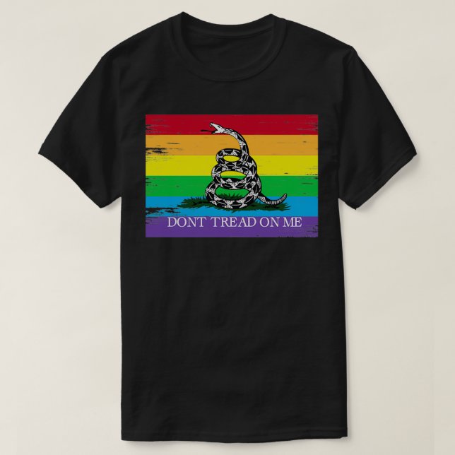 Gadsden flagga LGBT Donamp39t går på mig Libertari T Shirt (Design framsida)
