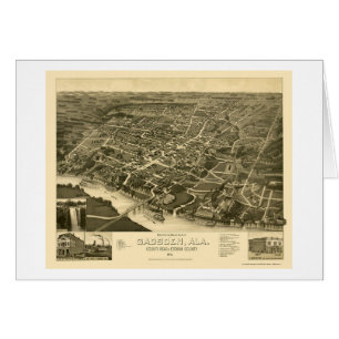 Gadsden panorama- karta för AL - 1887 Hälsningskort