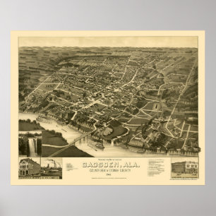 Gadsden panorama- karta för AL - 1887 Poster
