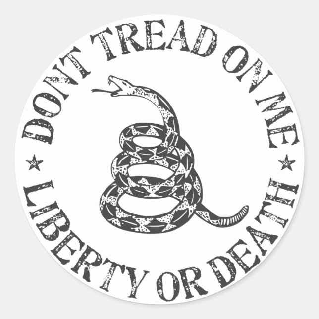 Gadsden Sticker (svartvitt) Runt Klistermärke (Framsida)