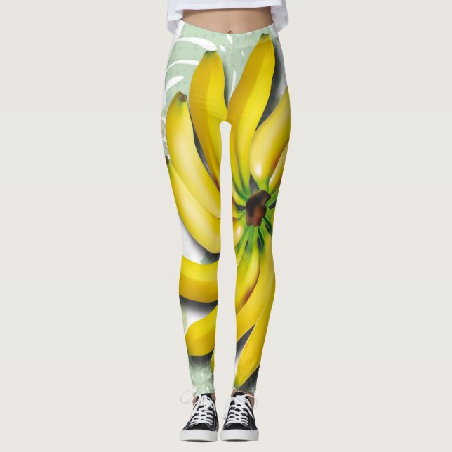 Gående knäpp mogen bananlövgrupp leggings (Framsida)
