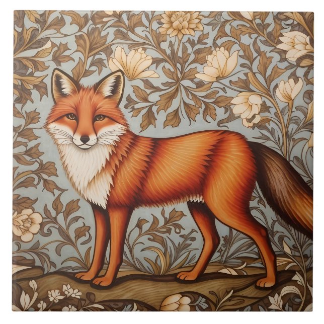 Gående räv William Morris Inspirerad  Kakelplatta (Framsidan)