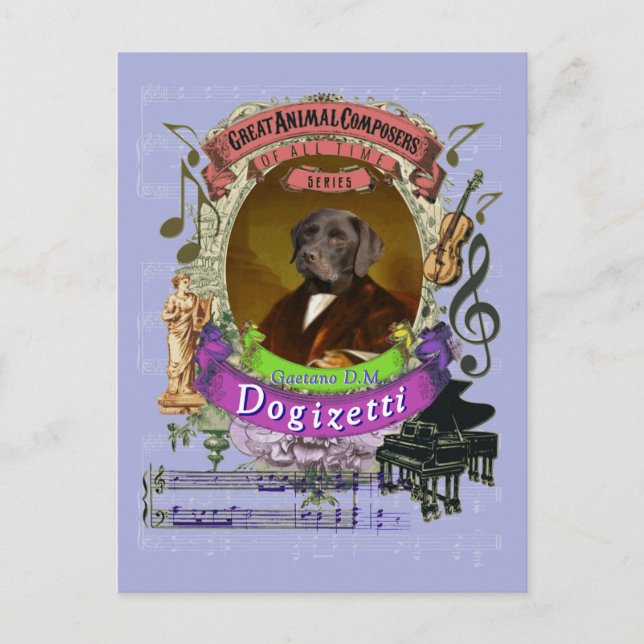 Gaetano Dogizetti Hund Animal Composer Donizetti Vykort (Framsida)