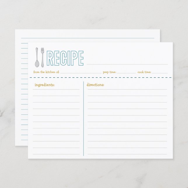 Gaffel och sked Blå Gul Receptkort (Fram/baksida)
