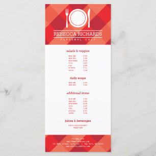 Gaffel, plåt, Knivar Logotyp på Red Gingham Menu F Meny