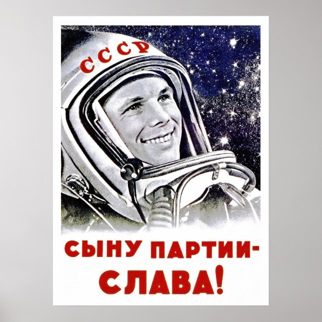 Gagarin i rymden, rymden tävling, sovjetisk propag poster (Framsidan)