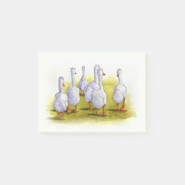 Gaggel of Geese Walking Away, vattenfärgsmålning Post-it Block (Framsida)