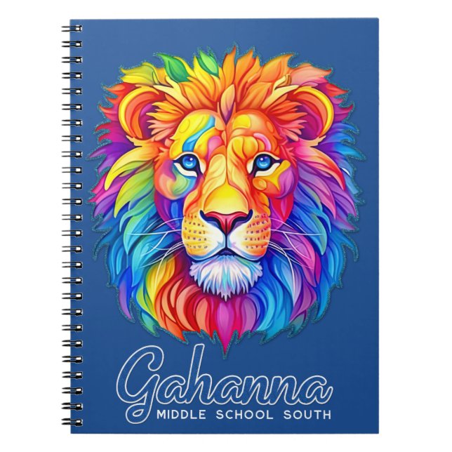 Gahanna Rainbow Lejon Head Faux Glitter Spiral Anteckningsbok (Framsidan)