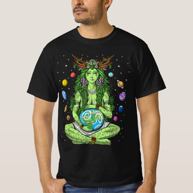 Gaia Grekiska guddess Pagan Mor Earth Hippie Natur T Shirt (Framsida)