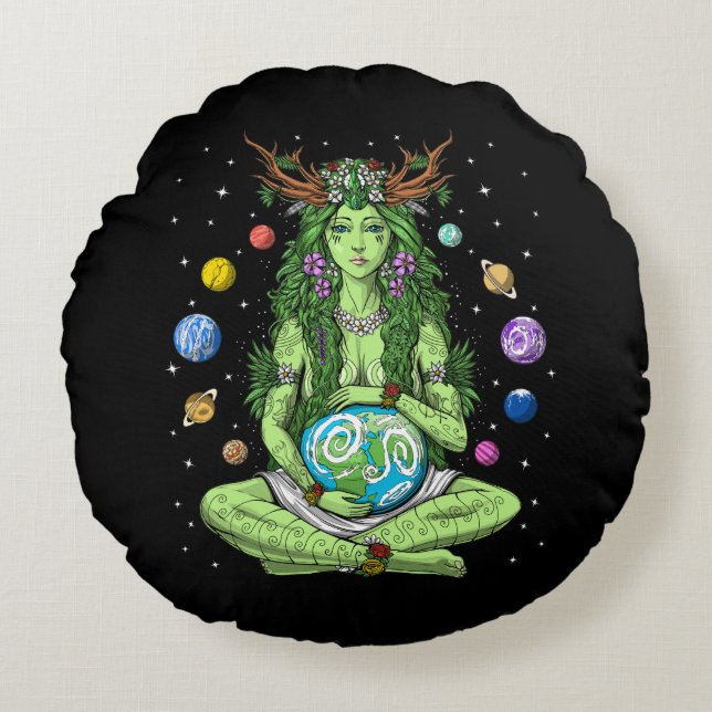Gaia Mor Earth Goddess Rund Kudde (Framsidan)