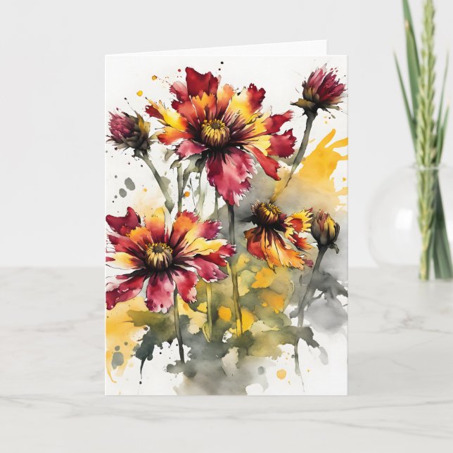 Gaillardia - Akvarellblommor Kort (Framsida)