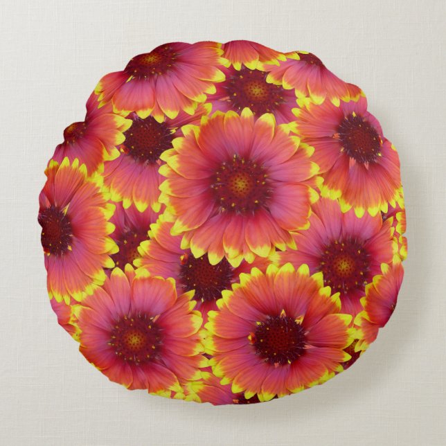 Gaillardia Seamless Mönster Rund Kudde (Framsidan)