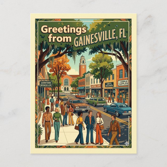 Gainesville FL Hälsningar Retro 1970-tal Inspirera Vykort (Framsida)