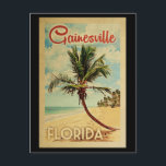 Gainesville Handflatan Träd Vintage resor Vykort<br><div class="desc">En unik,  medeltida modern Gainesville Florida-konst i vintage resor poster stil. Den har en böjd handflatan träd på sandstranden med hav under ett blått grumligt himlar.</div>