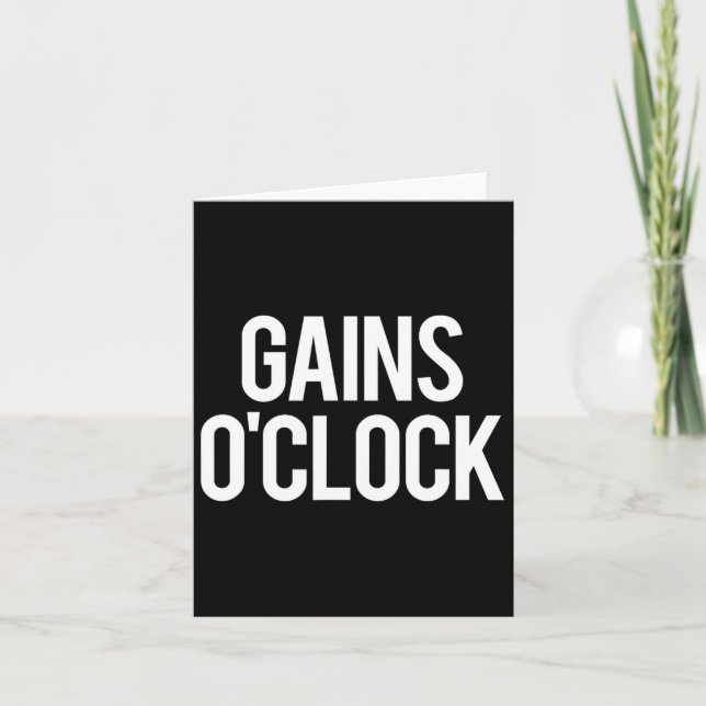Gains O'klocka Funny Gym Weightlift Bodybuilding Kort (Framsida)