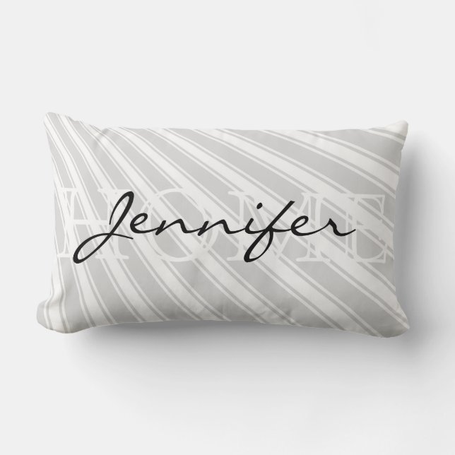 Gainsboro Färg Rand Mönster Home Monogram Lumbarkudde (Framsida)
