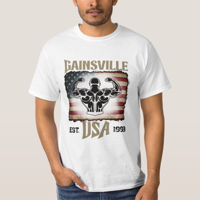 Gainsville USA Stars och stripes Bodybuilding T Shirt (Framsida)