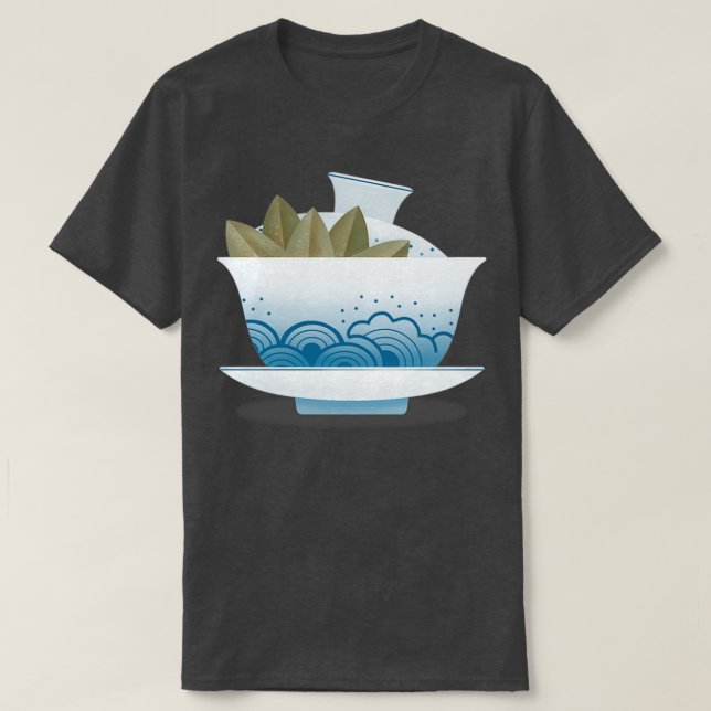 Gaiwan med grönt tea löv A set for Traditional T Shirt (Design framsida)