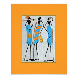 Gakonga African art, Watercolor Maasai Warriors Fototryck
