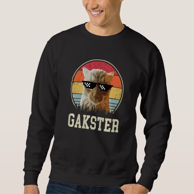 Gakster Meme cat lover retro sunset Gakster with s Lång Ärmad Tröja (Framsida)