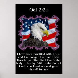 Gal 2:20 med en örfil framför en amerikansk flagga poster
