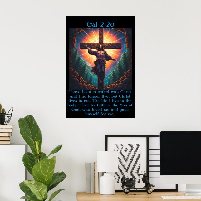 Gal 2:20 med Jesus på kor Poster (Hemmakontoret)