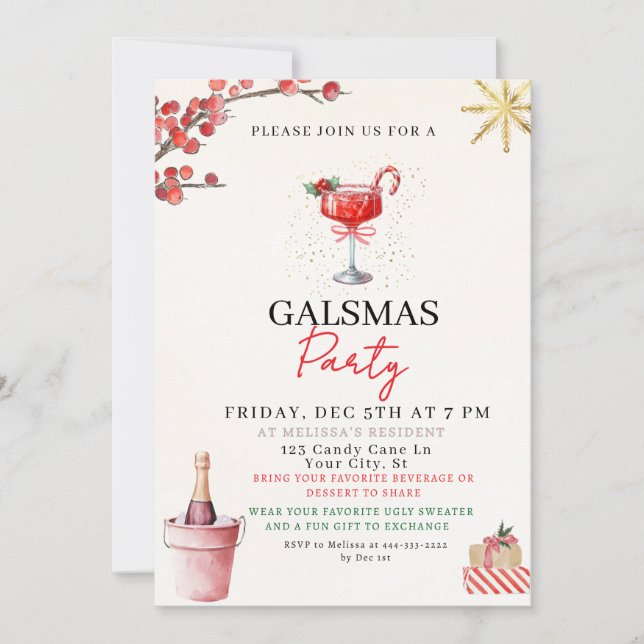 Gal Christmas Party Invite Julkort (Framsida)