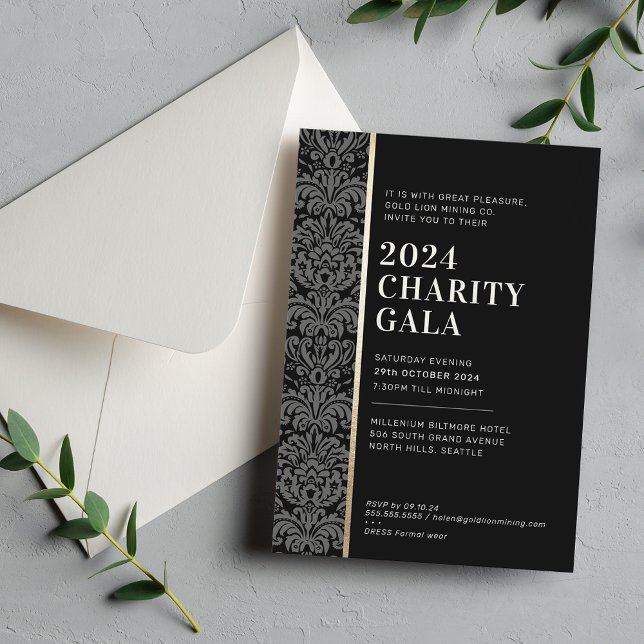 GALA BOLL, modern elegant event black slips guld Inbjudningar (Skapare uppladdad)