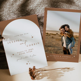 GALA Burnt Orange Boho Arch Star Spara datum Inbjudningar