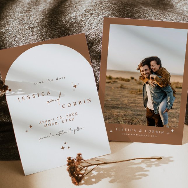 GALA Burnt Orange Boho Arch Star Spara datum Inbjudningar (Skapare uppladdad)