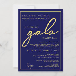 Gala Event Charity Fundraiser Elegant Blue Gold Inbjudningar