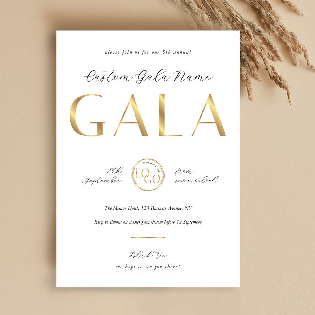 Gala Night Vit & Guld Logotyp Affärs Fundraiser Inbjudningar (Skapare uppladdad)