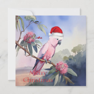 Gala Santa hatt Rosa kakadua God Jul Julkort