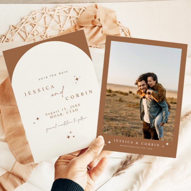 GALA Terracotta Boho Arch Celestial Spara datumet Inbjudningar (Skapare uppladdad)