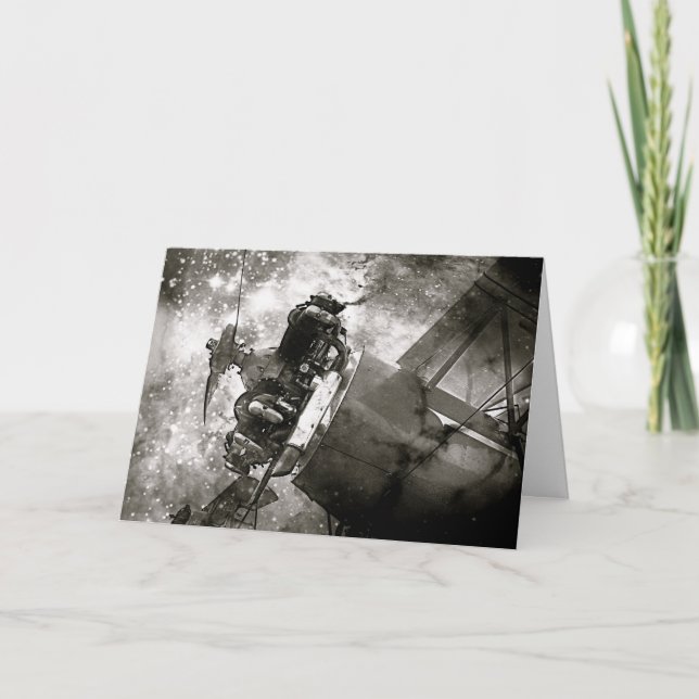 Galactic Biplane Night Himmel Black and White Kort (Framsida)