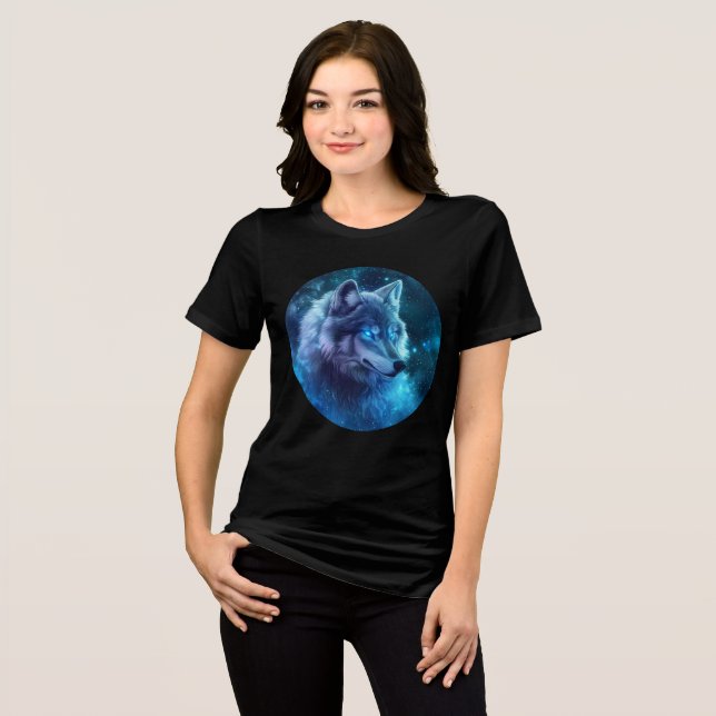 Galactic Blue-Eyed Wolf Art Print T Shirt (Framsida Full)