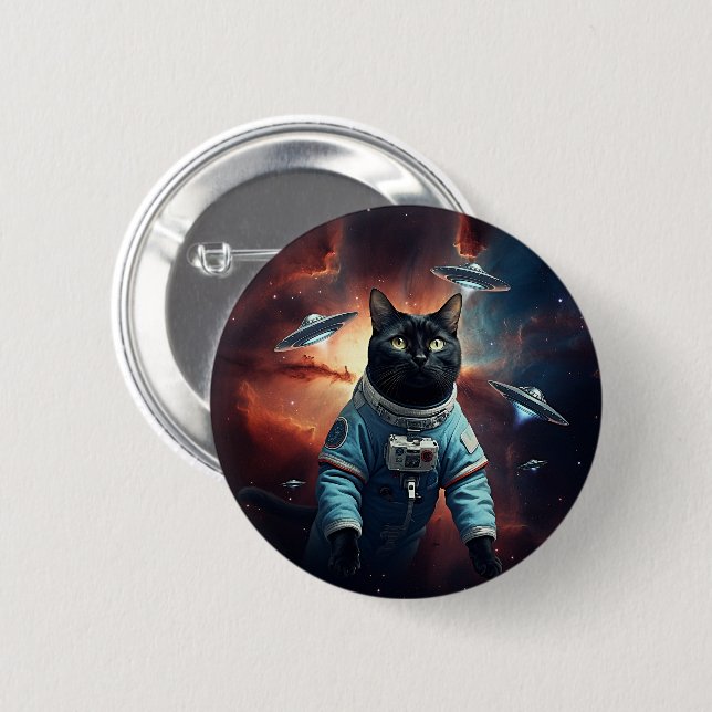 Galactic Cat Astronaut Knapp (Framsida & baksida)