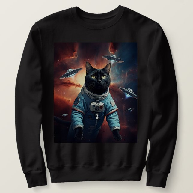 Galactic Cat Astronaut Lång Ärmad Tröja (Design framsida)