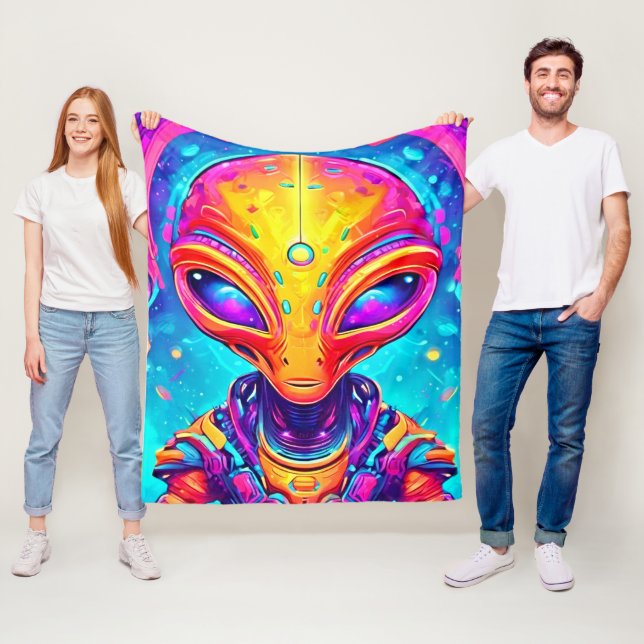 Galactic Cyborg Alien med Neon Glow Fleecefilt (På plats)