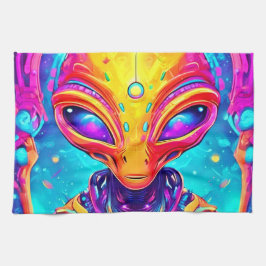 Galactic Cyborg Alien med Neon Glow Kökshandduk