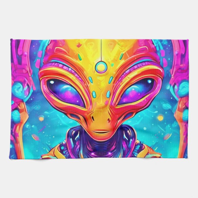 Galactic Cyborg Alien med Neon Glow Kökshandduk (Horisontell)