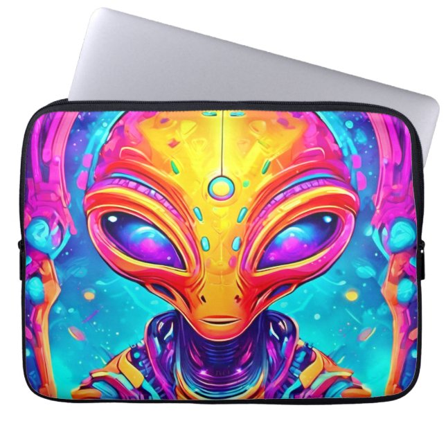 Galactic Cyborg Alien med Neon Glow Laptop Fodral (Framsidan)