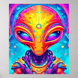 Galactic Cyborg Alien med Neon Glow Poster
