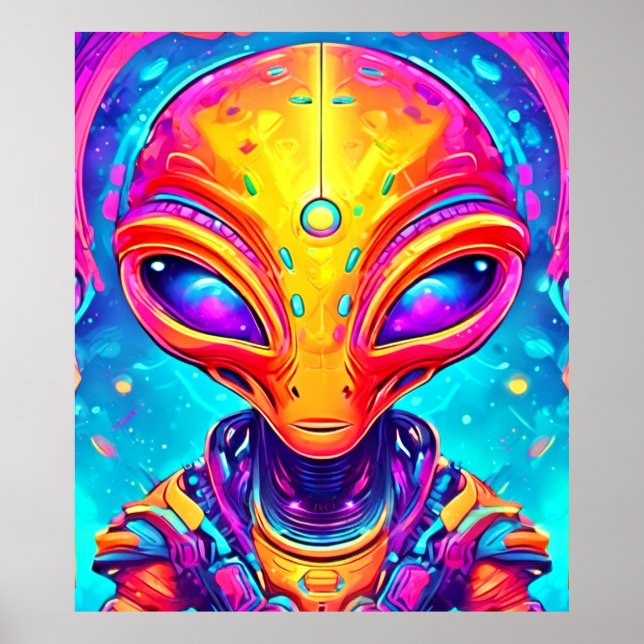 Galactic Cyborg Alien med Neon Glow Poster (Framsidan)